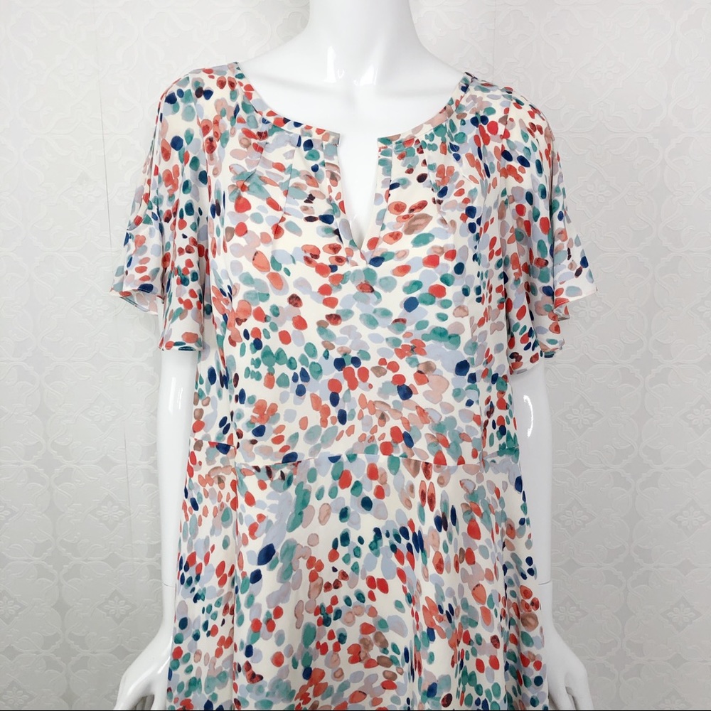 💜Anthropologie Maeve Watercolor Dot Flutter Dress - Picture 4 of 8